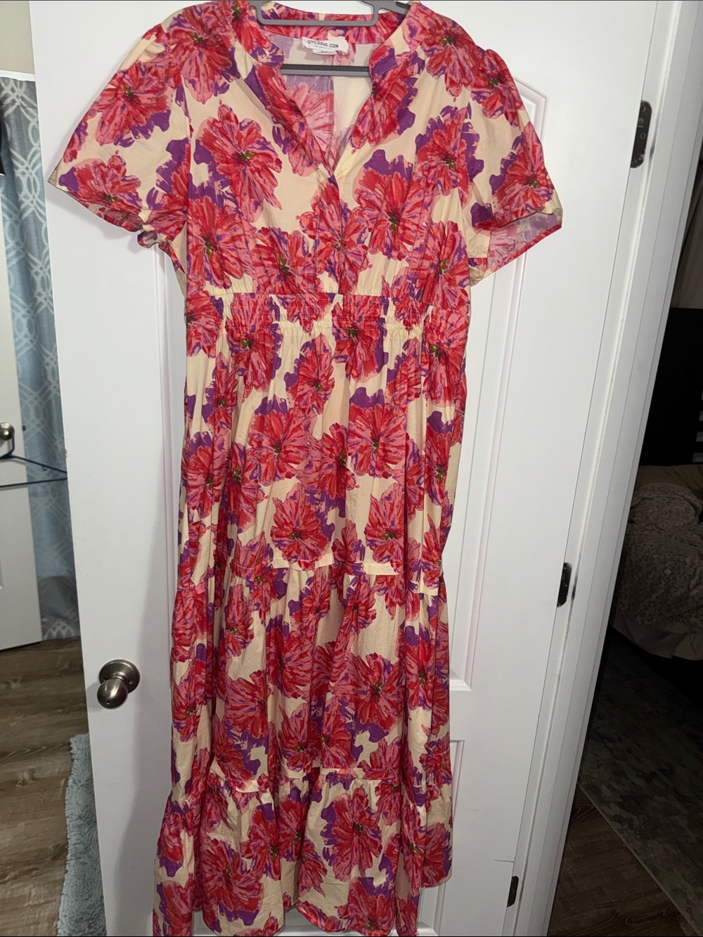 Chic Soul Maxi Dress in Cream and Coral - Picture 5 of 11